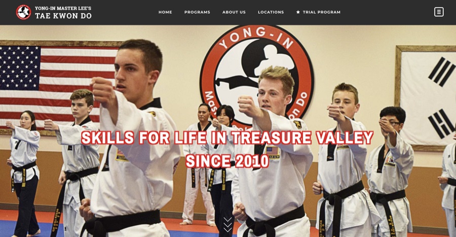 Yong-In Master Lee's Tae Kwon Do WordPress homepage for martial arts programs in the Treasure Valley